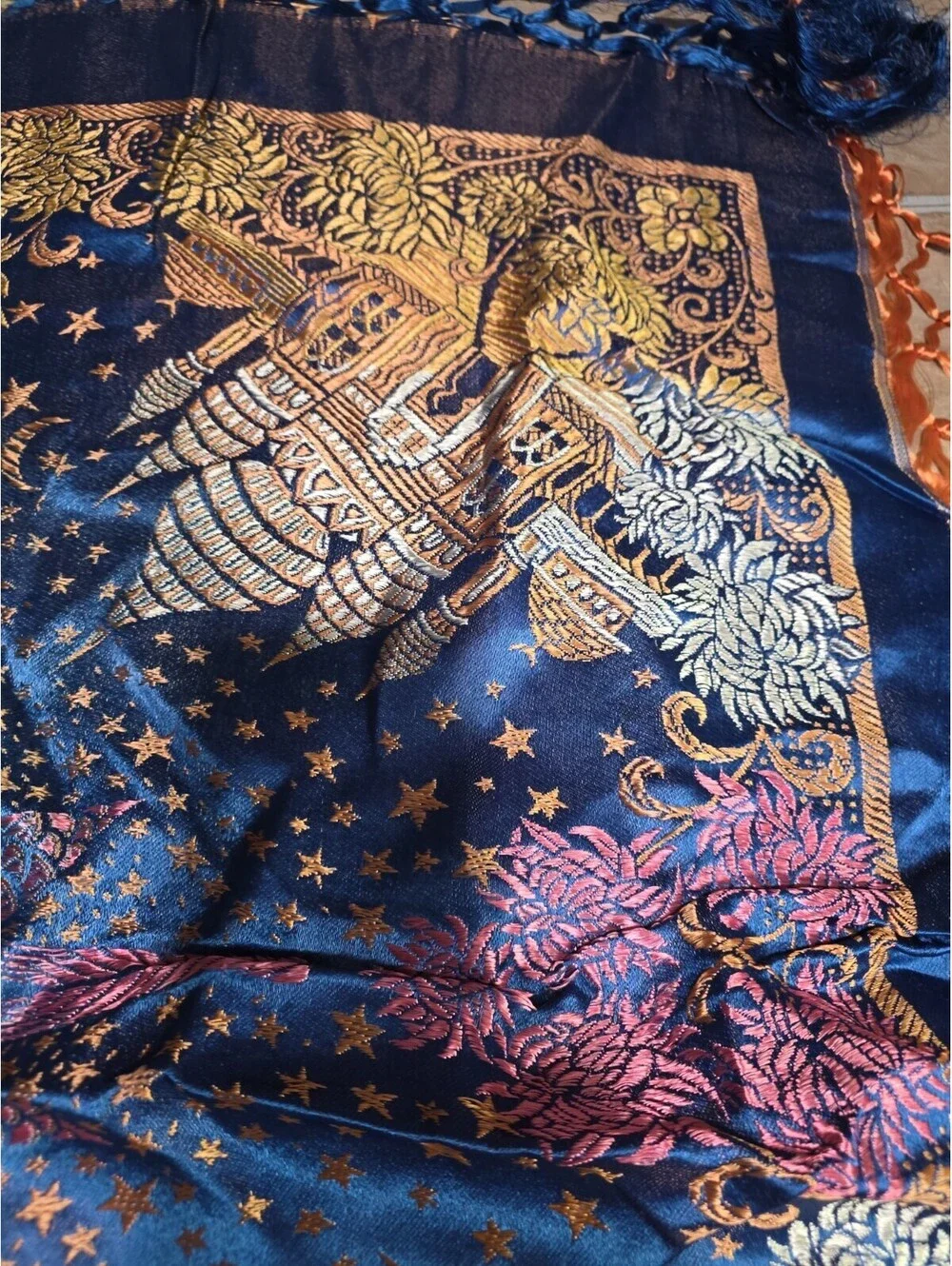Taj Mahal -Silk -Piano Shawl Scarf Vintage 31”X31”